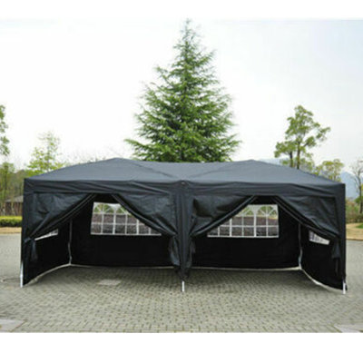 Pop Up Gazebo 3 x 6m with 6 Side Walls Carry Bag Waterproof Black