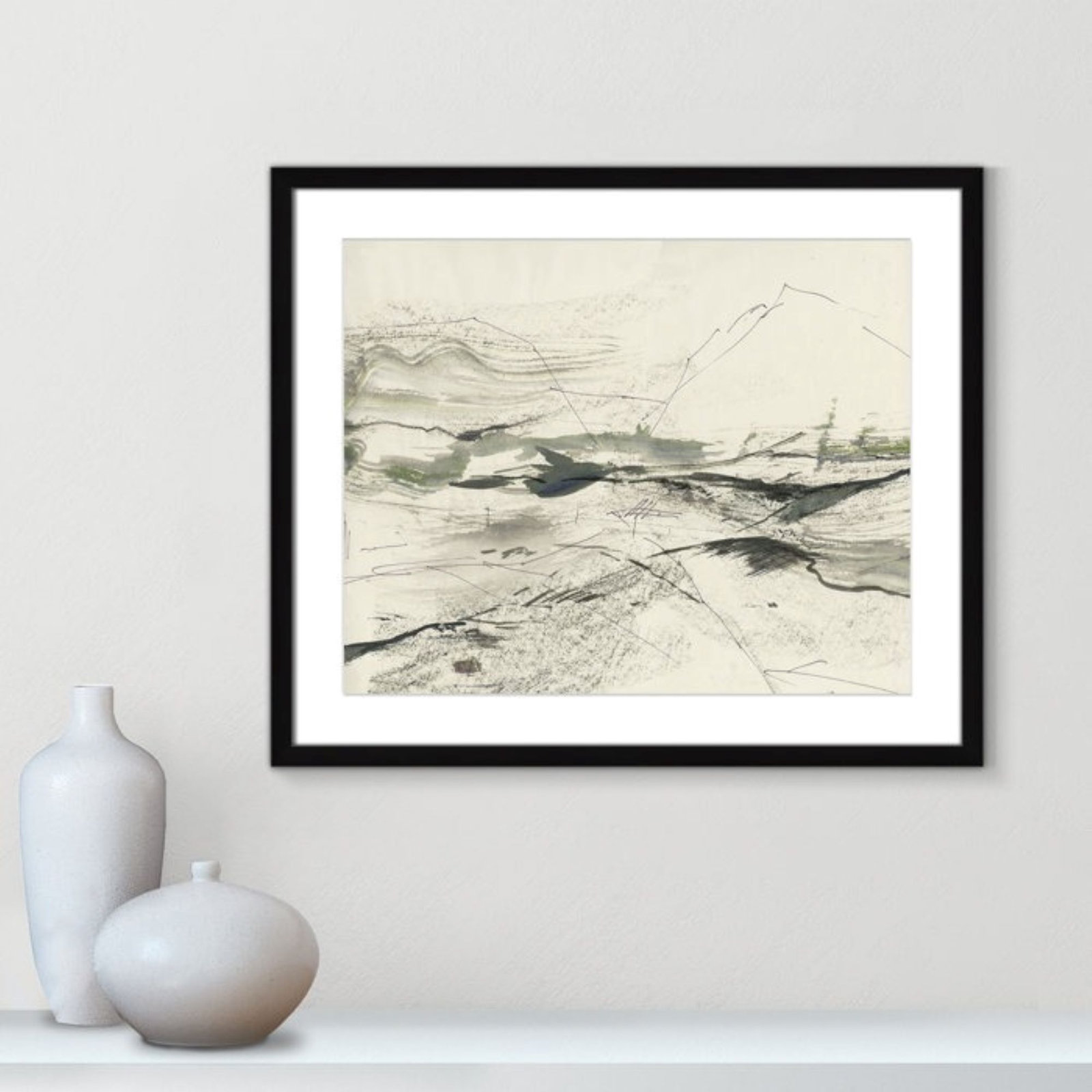 Green Sketches Print by PI Studio, White, 21.5" H x 25.5" W x 1.25" D, Black Box Picture Framed