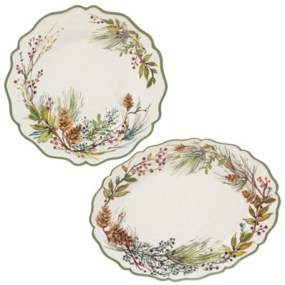 Ensemble de plateaux en mélamine 2 pièces Winters Forest 14 po ovale 18 po x 13,5 po