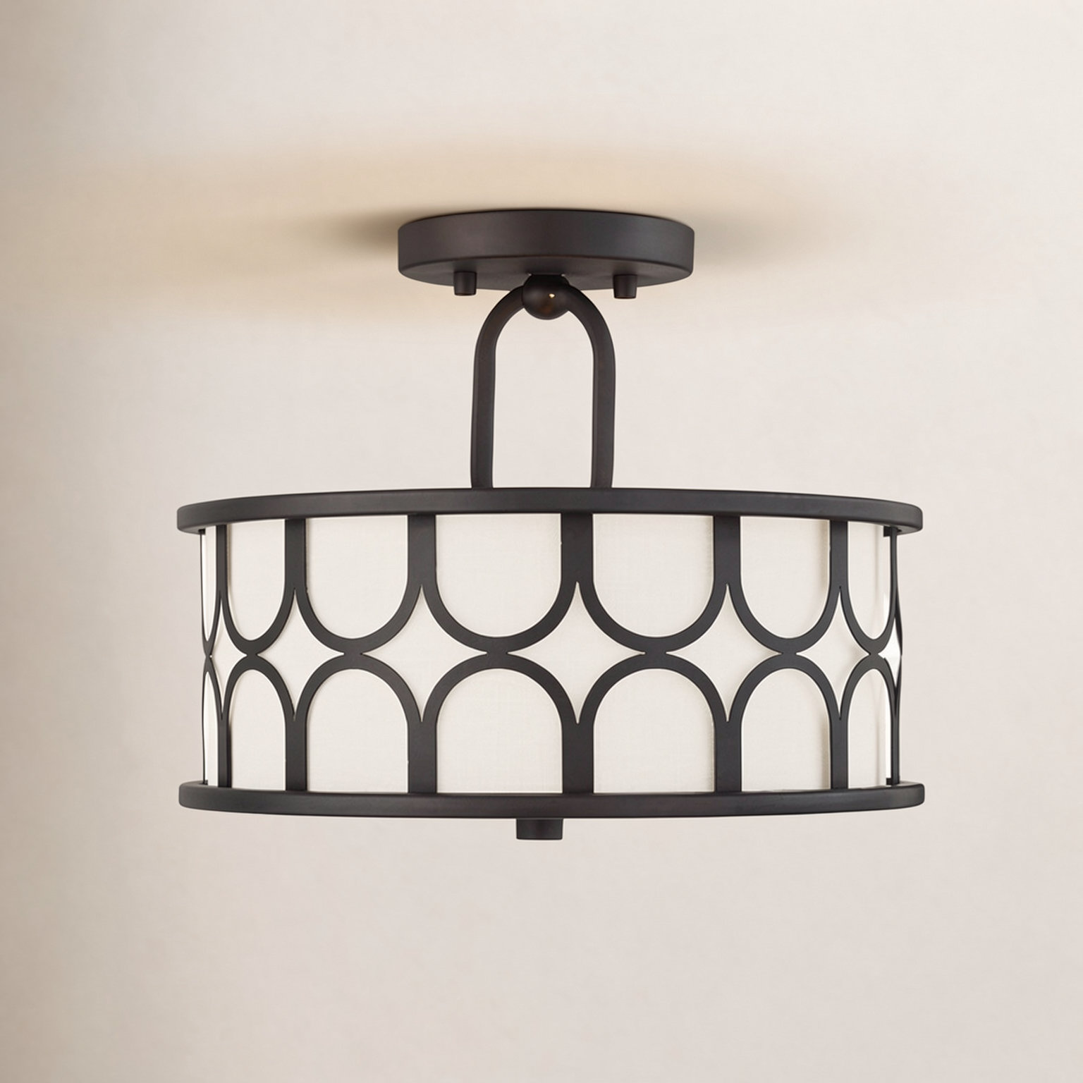 Bayberry 2 Light Fabric Semi Flush Mount, Oil Rubbed Bronze