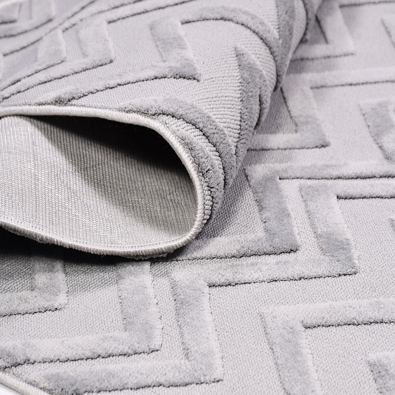 Tapis gris moderne lavable à la machine, Tapis de couloir 3 pi 4 po x 8 pi 3 po