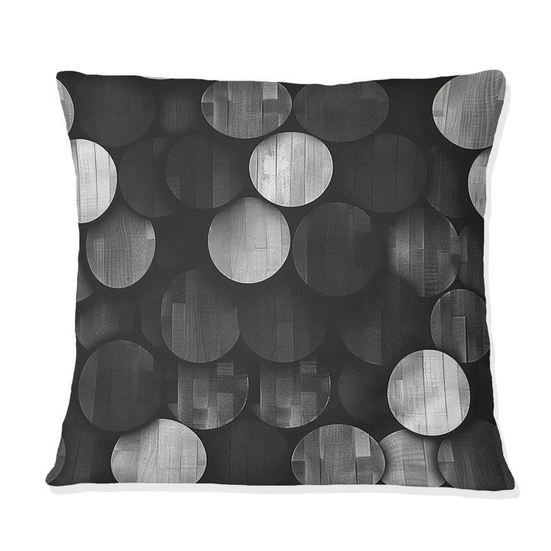 Grey Black Modern Circles II - Modern Throw Pillow, 16"H x 16"W