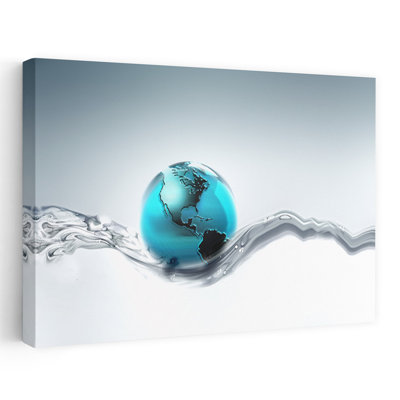 Globe terrestre flottant sur l'eau, paysage contemporain contemporain, art