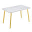 Table de salle à manger moderne et minimaliste moderne, convenant à 4 à 6 personnes, avec texture imitation marbre et pieds en métal doré-526365755