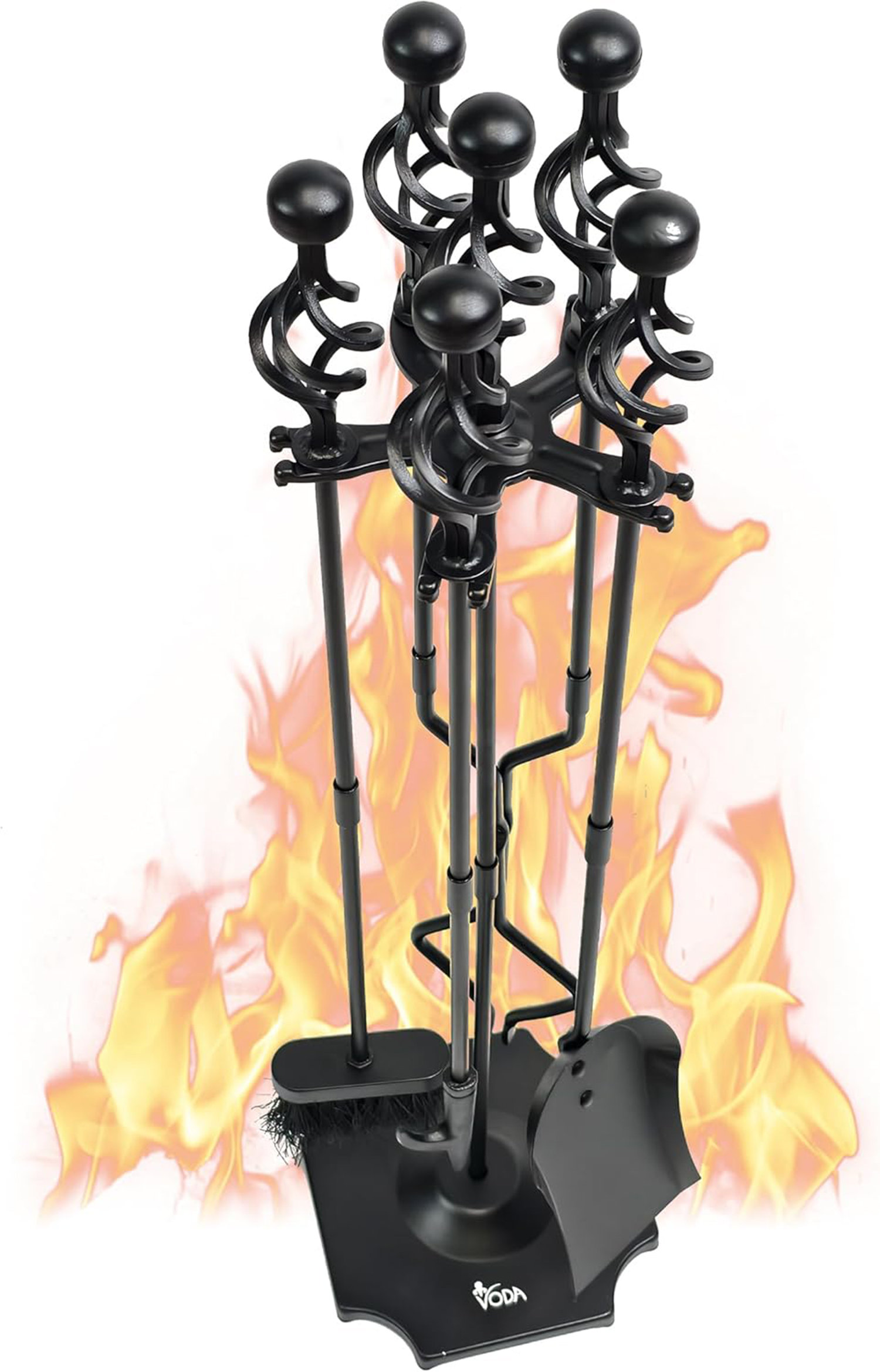 5PC Cast Iron Fireplace Tools Set, Heavy-Duty Large Fire Tool Set