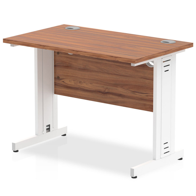 Impulse Metal Base Computer Desk, 73cm H x 100cm W x 60cm D, White, Walnut