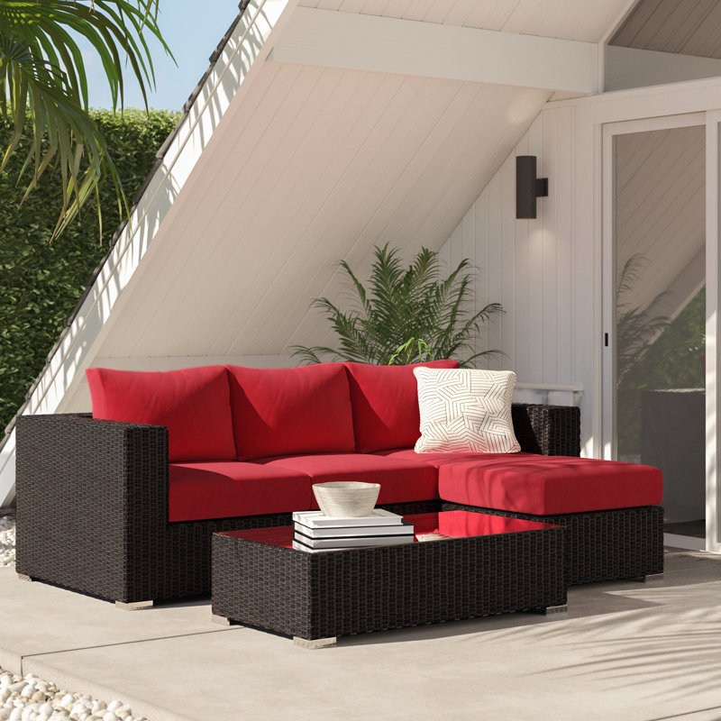 Modway Convene 3 Piece Outdoor Patio Sofa Set, Red