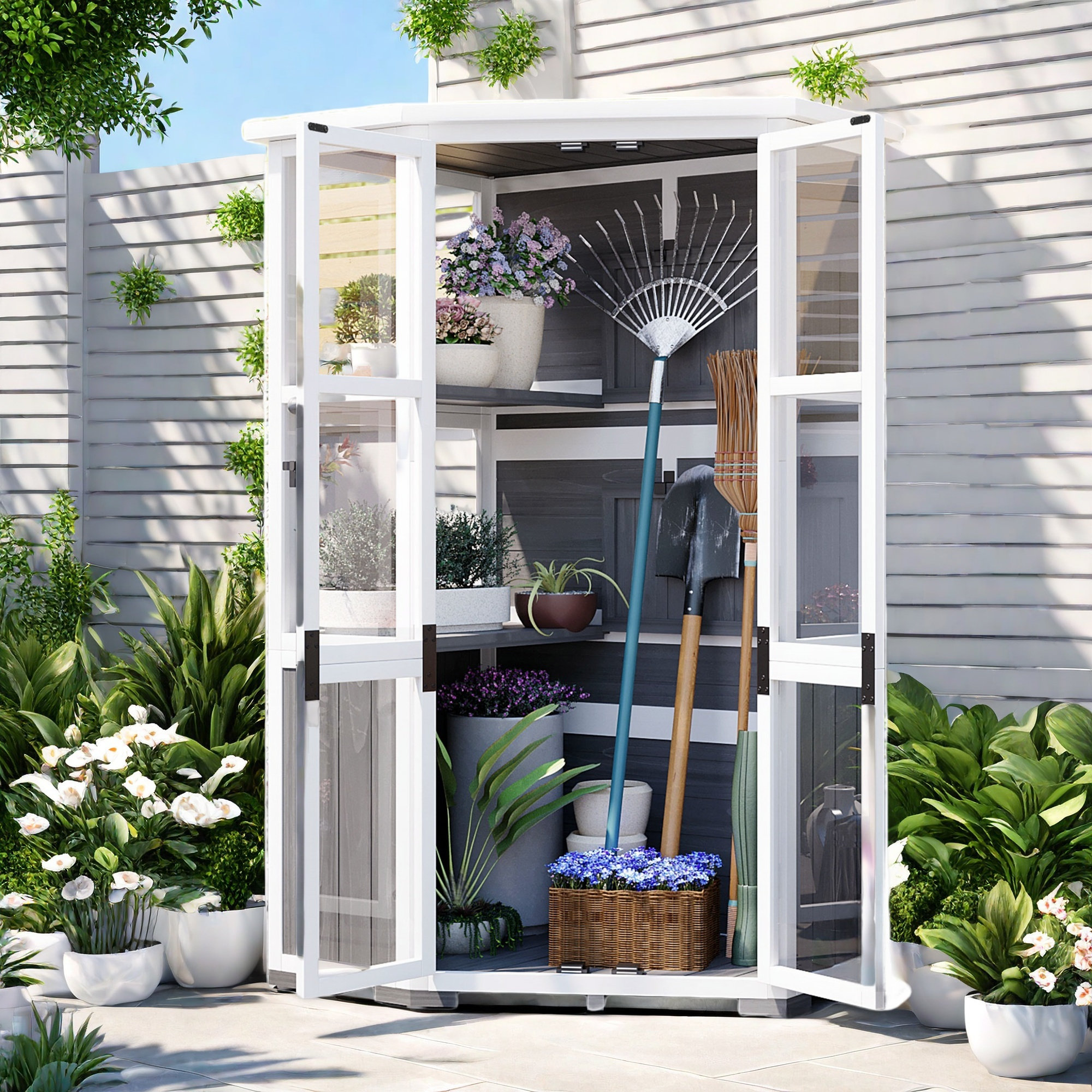 17 Stories Heigh Garden Wood Storage Cabinet With Waterproof- Roof
