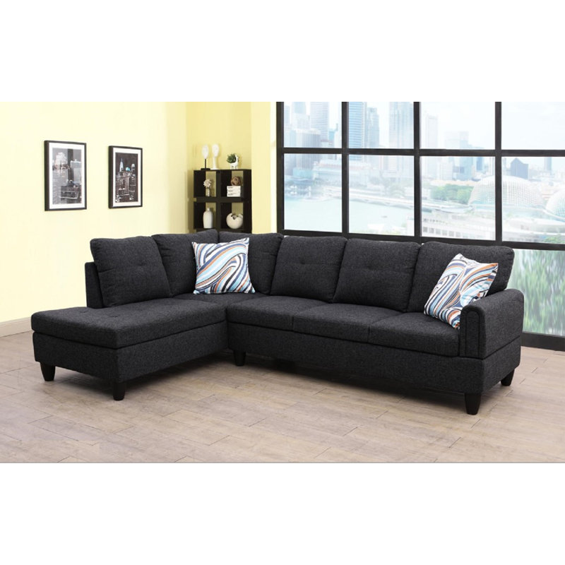 Budwin Upholstered Sectional, Left Hand Facing, Black Linen Blend
