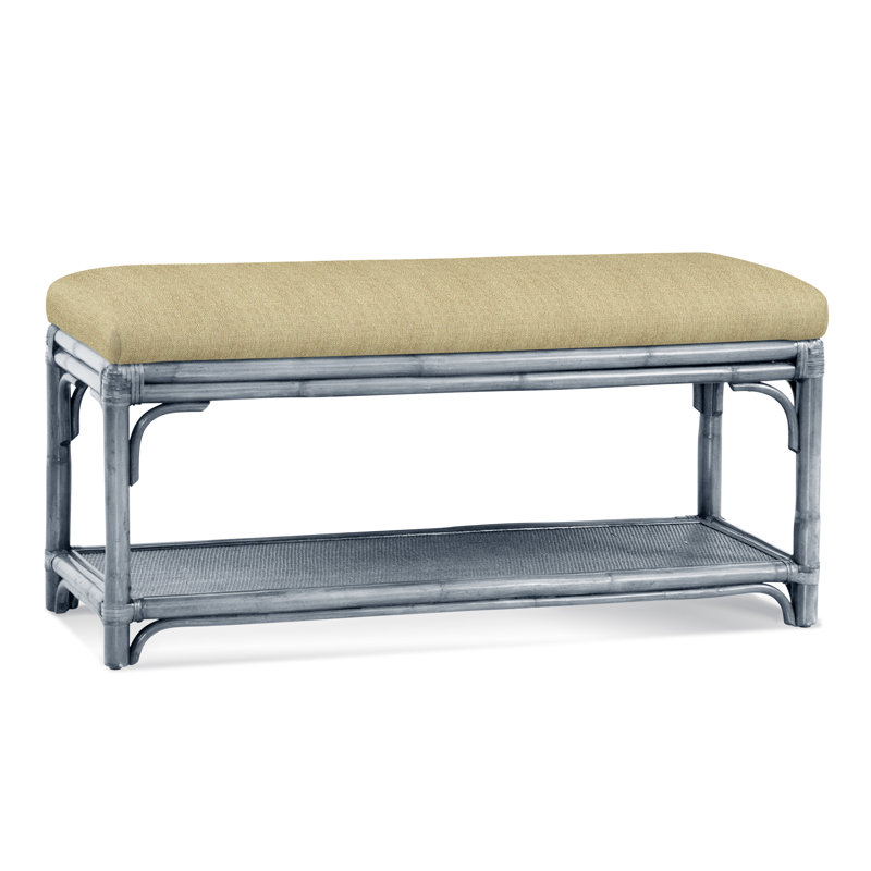 Summer Retreat Wicker Shelf Storage Bench, Sea Glass, Beige Sugar Performance; 0863-93