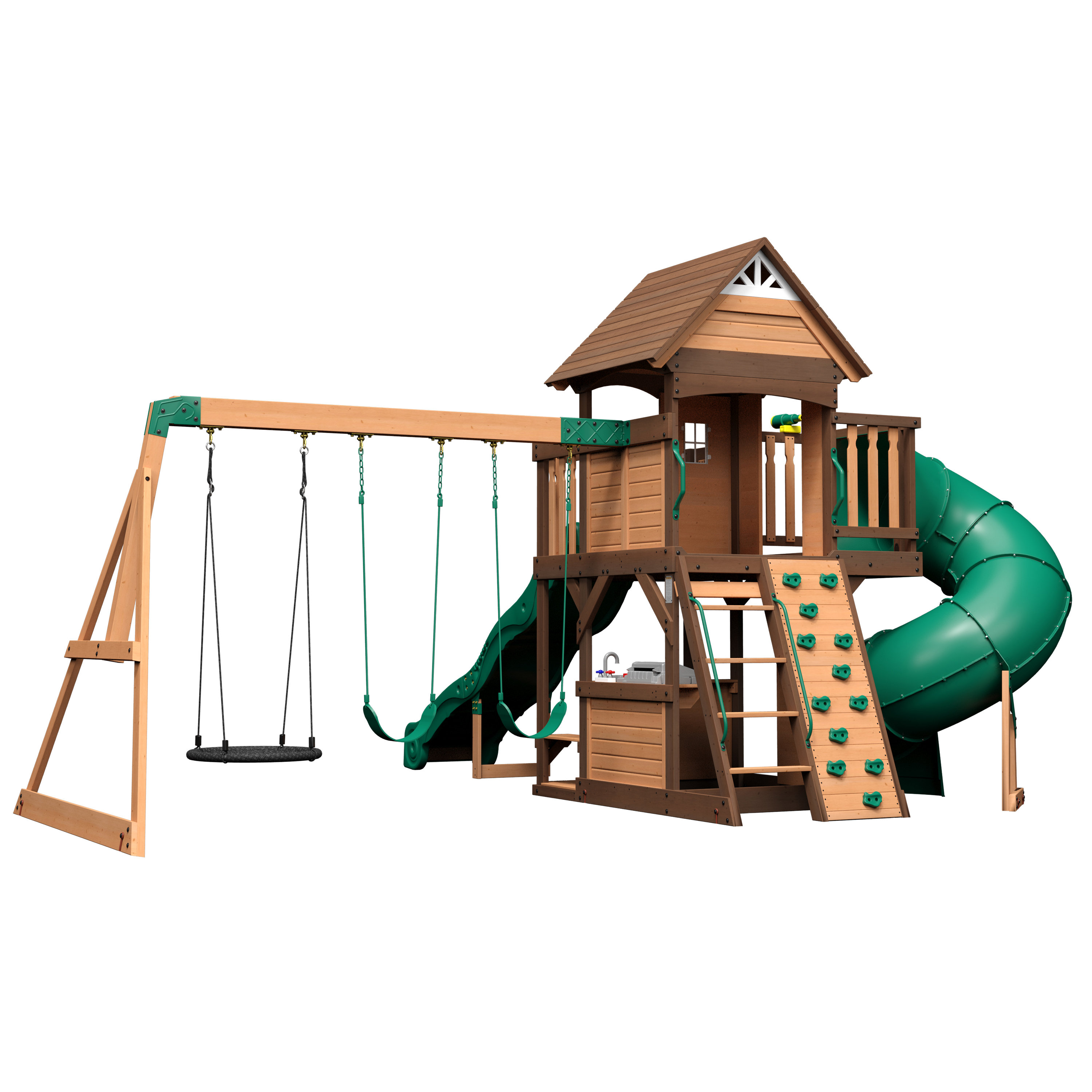 Backyard Discovery Cedar Cove Play with Swings, Slides and Look