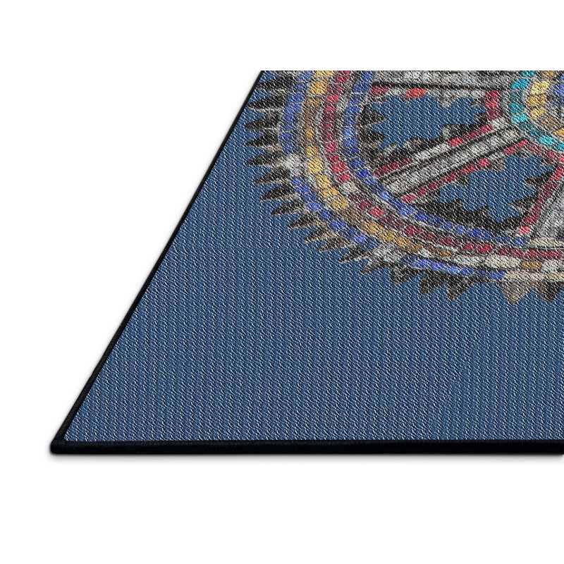 Tapis de surface bleu en acier à motifs, Rectangle 5 pi x 7 pi