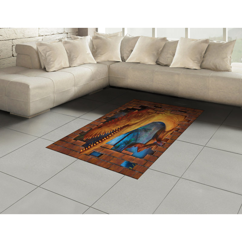 Tapis décoratif en fibre de polyester à haute densité Dinosaur, Rectangle 2 pi 7 po x 5 pi