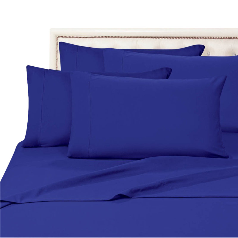  Ensemble de draps 1500 fils, Bleu royal, Très grand lit