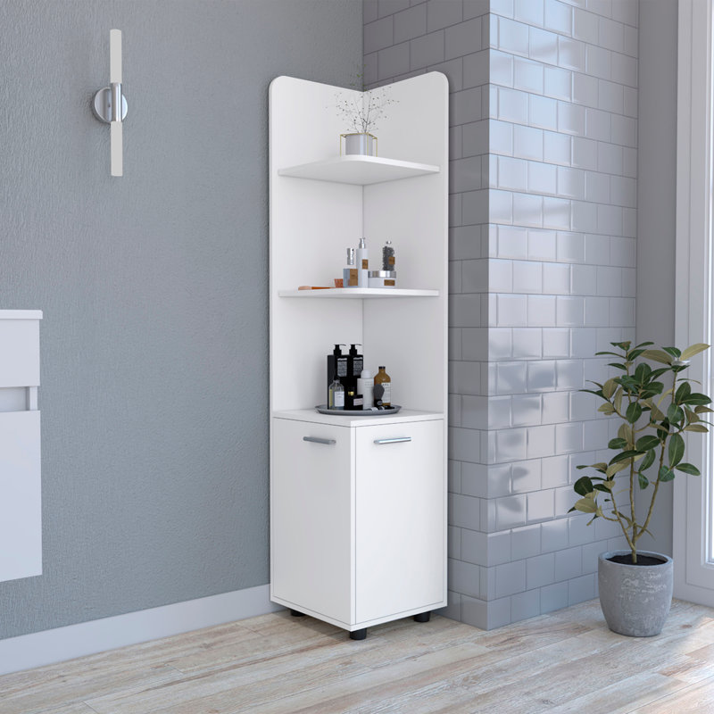 Armoire à linge autoportante, 2 portes, tablettes ouvertes, H 63 po x l 15 po x P 15 po, Blanc