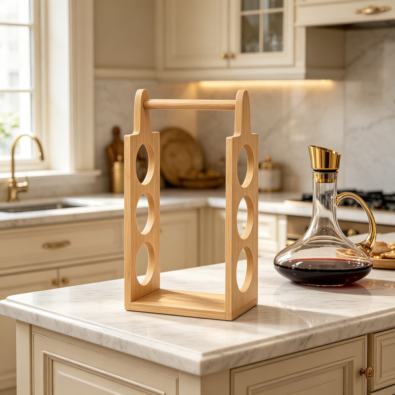 Support à vin pré-assemblé en bambou pour 3 bouteilles - Comptoir compact ou présentoir de bar au design moderne et naturel