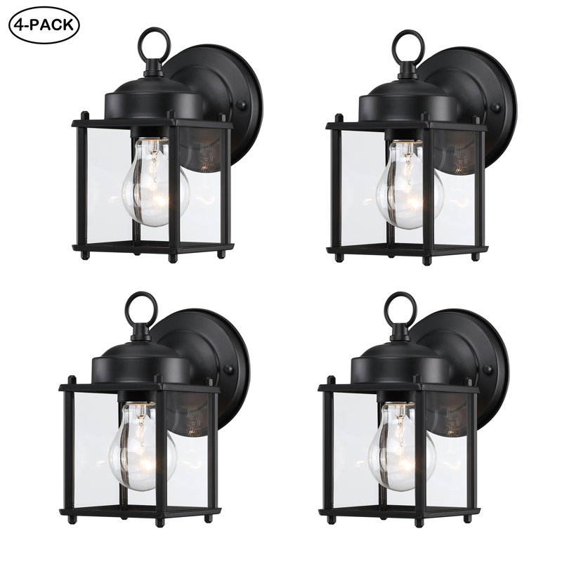 4-Pack 1-Light 8-in Outdoor Wall Light With Clear Glass Shade, Matte Black