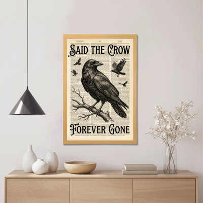 Crow Bird Vintage Newspaper Print Canvas Wrapped Wall Art Oil Painting Print Set Of 1