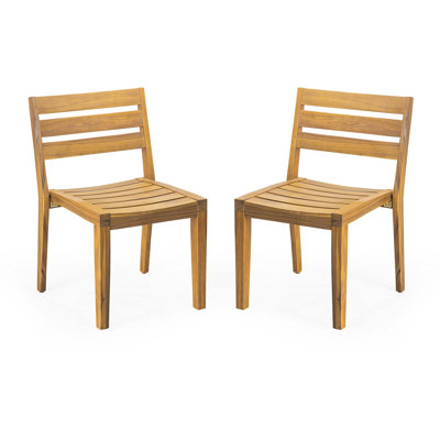 Outdoor Acacia Wood Dining Side Chair,Teak Finish (Set Of 2)