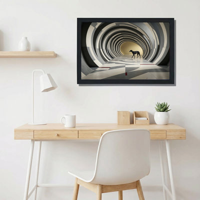 Black Greyhound Dog In Spiral Concrete Tunnel Canvas Wall Art