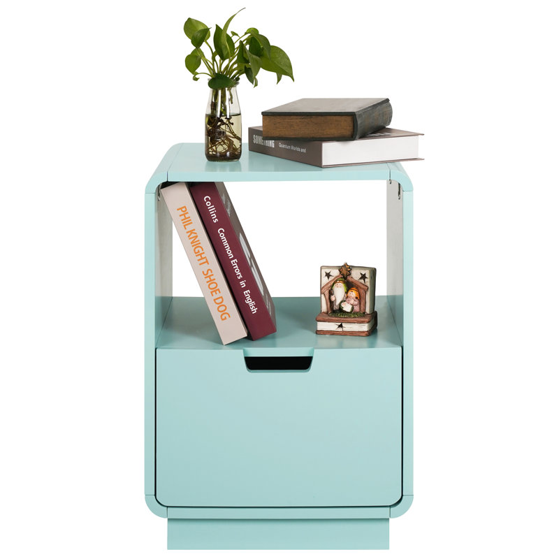 22.8" Tall Contemporary Side Table End Table with Storage Drawer, Mint Blue, Mint Blue