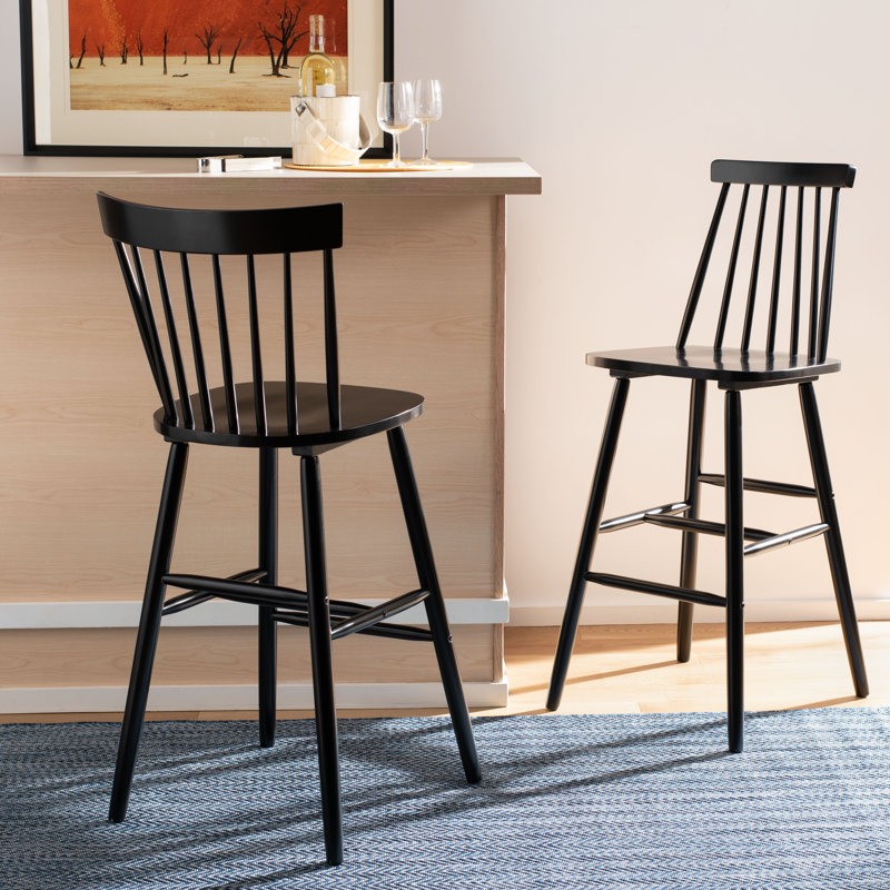 Tabouret de bar et de comptoir en bois massif Birdia, Noir, Tabouret de comptoir (siège d'une hauteur de 24 p