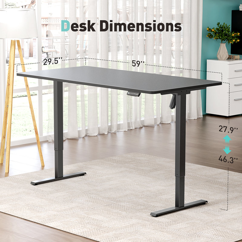  Height Adjustable Standing Desk Plus, Black, 46.3" H x 59" W x 29.5" D