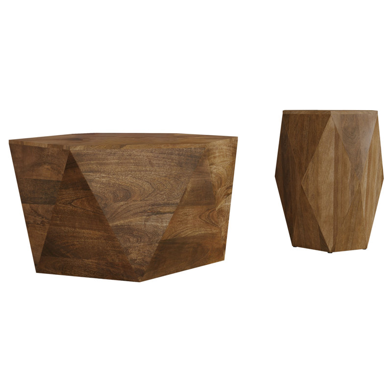 Ensemble de tables basses et de tables de bout en bois massif 2 pièces Kohde, 2 pièces: table de bout, table basse