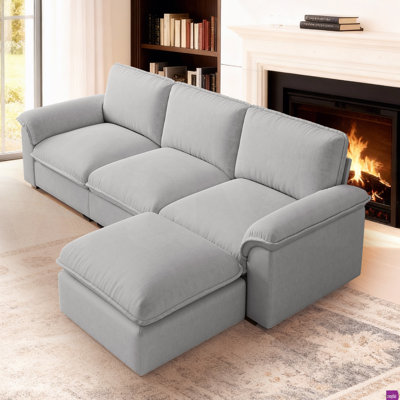 Kujtesa 102" Chenille L-shaped Sofa with One Movable Ottoman.