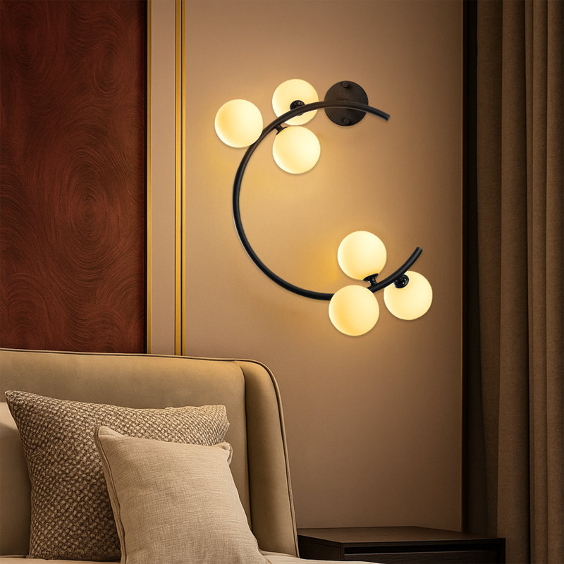 6 Lights Metal Body C Wall Sconce, Black