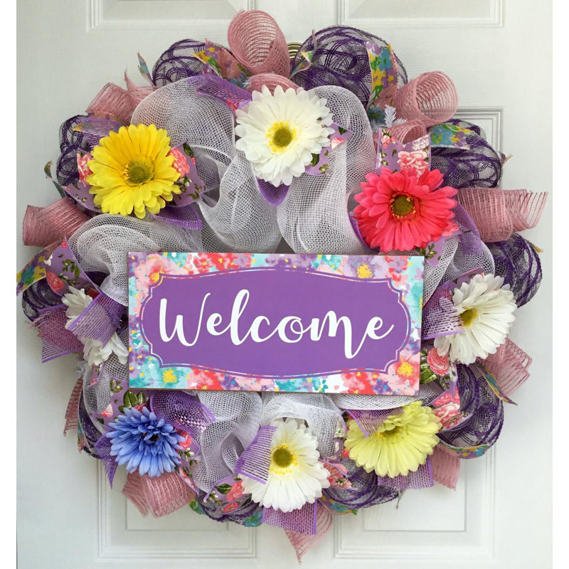 Couronne de printemps lavande florale bienvenue