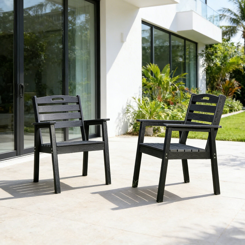 Chaise de salle à manger d'extérieur en PEHD, chaise de patio résistante aux intempéries et nécessitant peu d'entretien, Noir