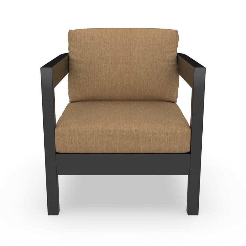 Fauteuil club d'extérieur gris foncé en aluminium avec dossier moderne et coussins Sunbrella, Sunbrella® toile beige chiné