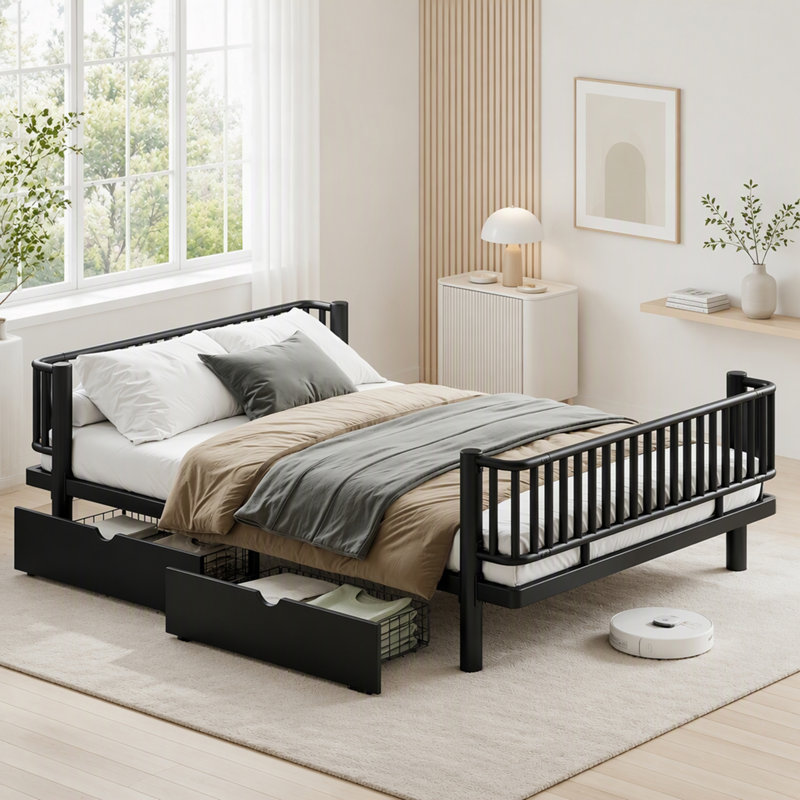 Lit de jour Queen Size avec tiroirs, Noir