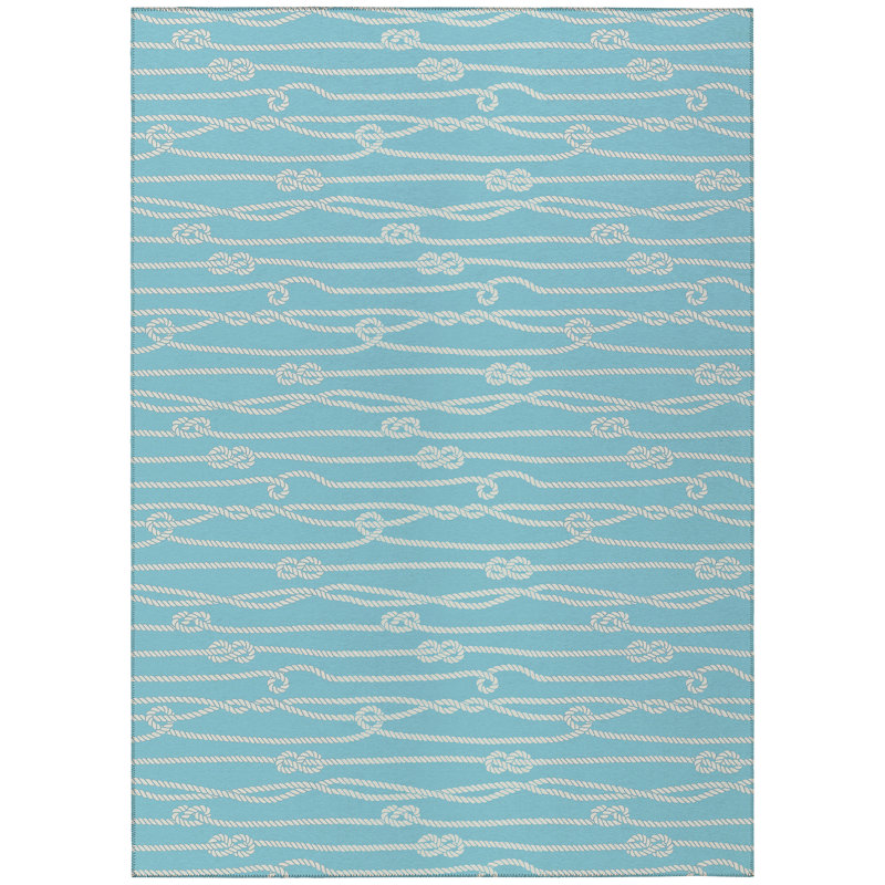 Tapis bleu intérieur / extérieur en polyester tissé à la machine Lamesa, Rectangle 5 pi x 7 pi 6 po