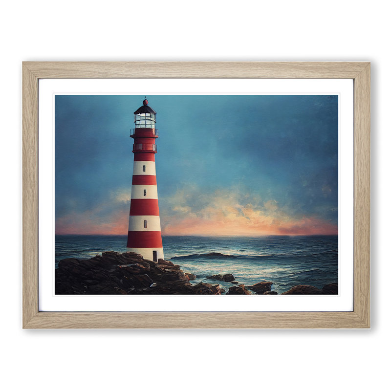 Artistic Lighthouse - Single Picture Frame Print, 46cm H x 64cm W x 2cm D, Oak Framed