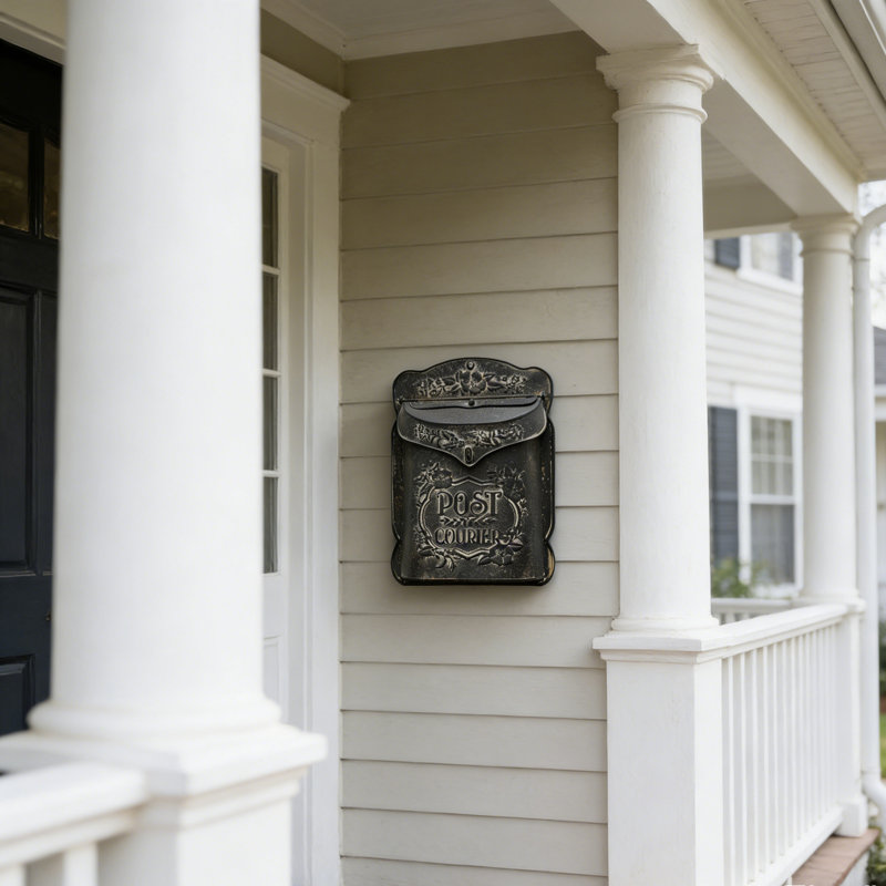 Vintage Wall Mounted Mailbox - Rustic Style Lockable Outdoor Black Mailbox with Antique Finish for Porch, Garden, or Indoor Decor