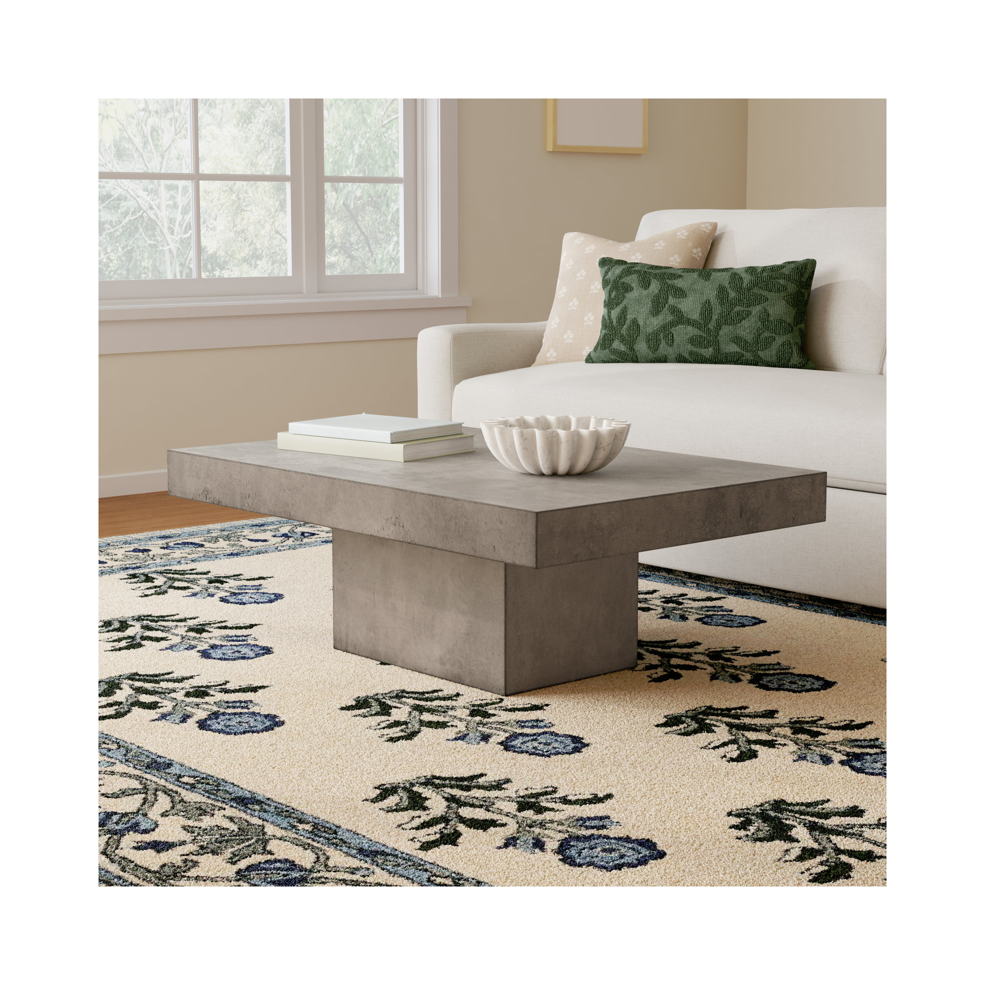 Kareen Concrete Pedestal Coffee Table, Dark Gray