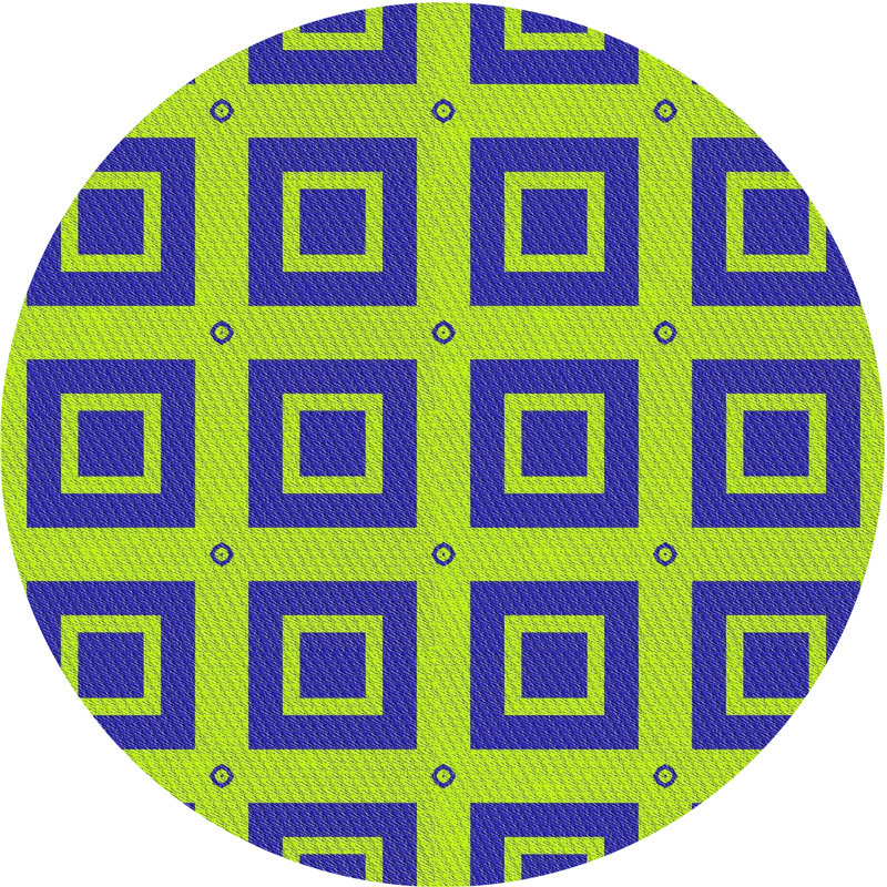 Tapis vert/bleu à motifs, Rond 4 pi