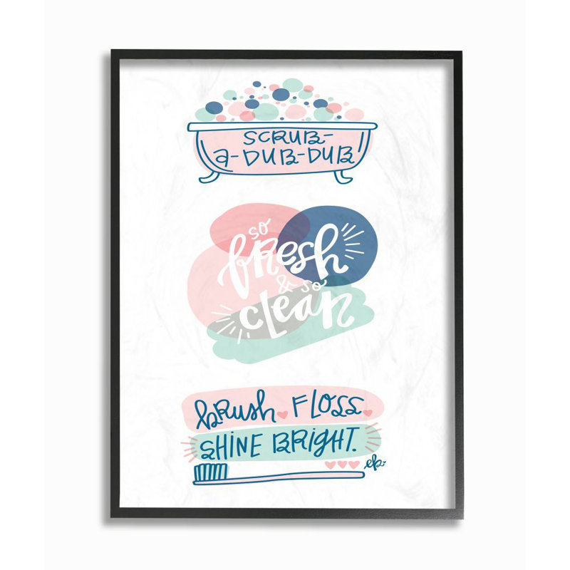 «Pink and Blue Scrub a Dub Dub with Bath Tub and Toothbrush Illustration», impression, H 14 po x l 11 po