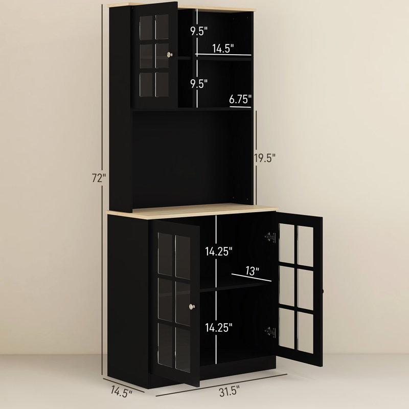 Black Kitchen Cabinet With , 72" Freestanding, Large Countertop, Adjustable Shelves For Dining Room Freestanding Cabinet, Black,