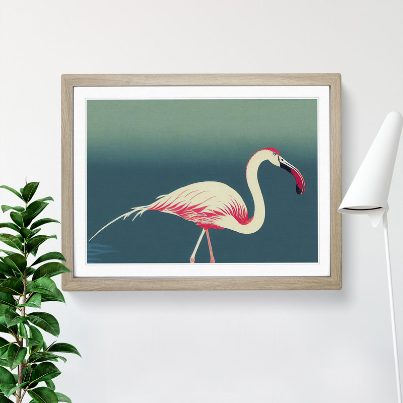 Gorgeous Flamingo - Single Picture Frame Print, 46cm H x 64cm W x 2cm D, Oak Framed