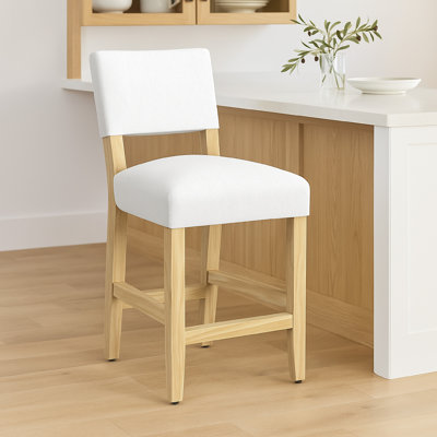 Tabouret de comptoir Bowo, rayures, pieds en bois franc