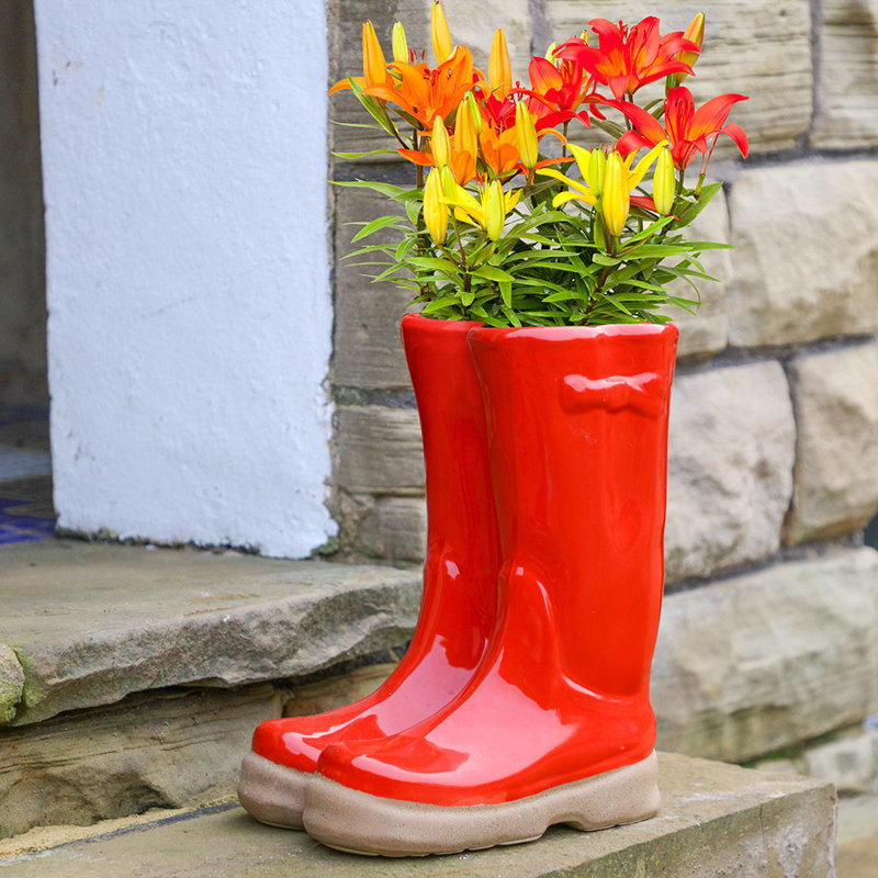 Carlson Ceramic Pot Planter, 29.5cm H x 24cm W x 16cm D, Red