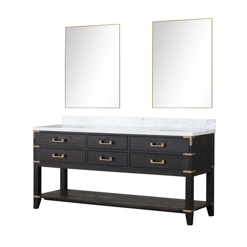Double Bath Vanity With Mirrors And Open Shelf