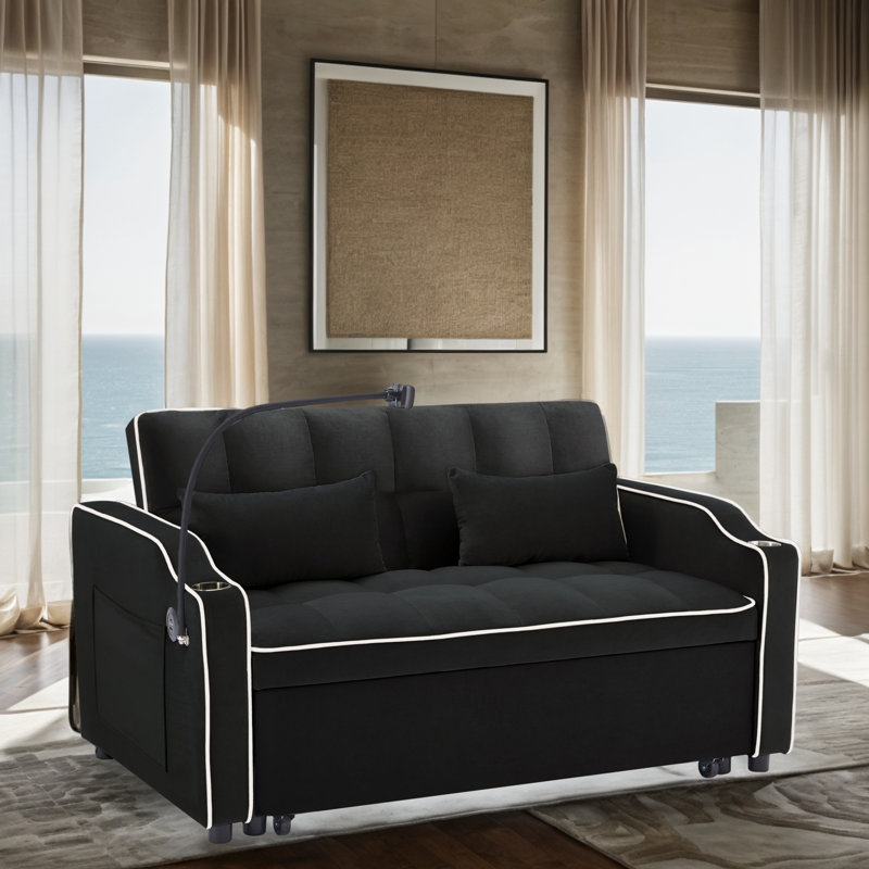 Teija 55'' Velvet Sleeper Sofa, Black Velvet