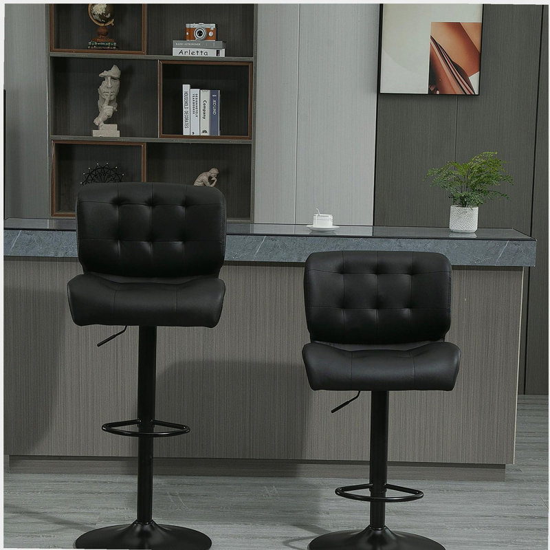 Ensemble de 2 tabourets avec siège réglable, coussin rembourré épais et repose-pieds en métal HOMcom, noir