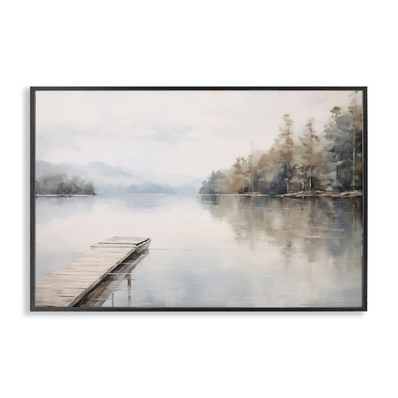  «Old Lake Dock View», estampe numérique par Arlington Prints, H 12 po x l 18 po, Giclée encadrée noir minuit