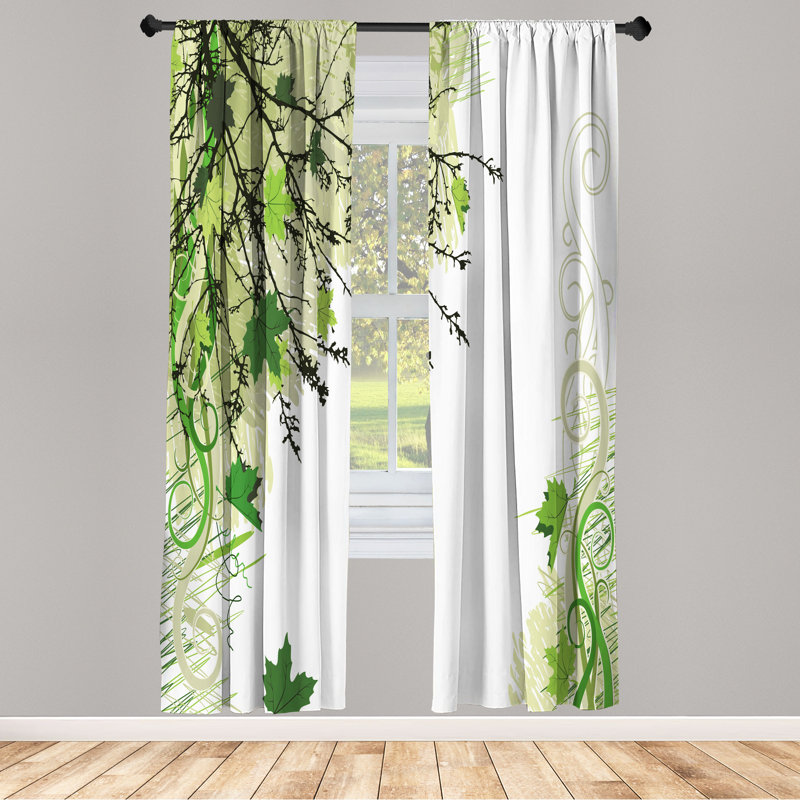Ebern Designs Nature Curtains, Fall Earth Tones Autumn Leaf, Pair of 28", Apple Green, 28" W x 63" L