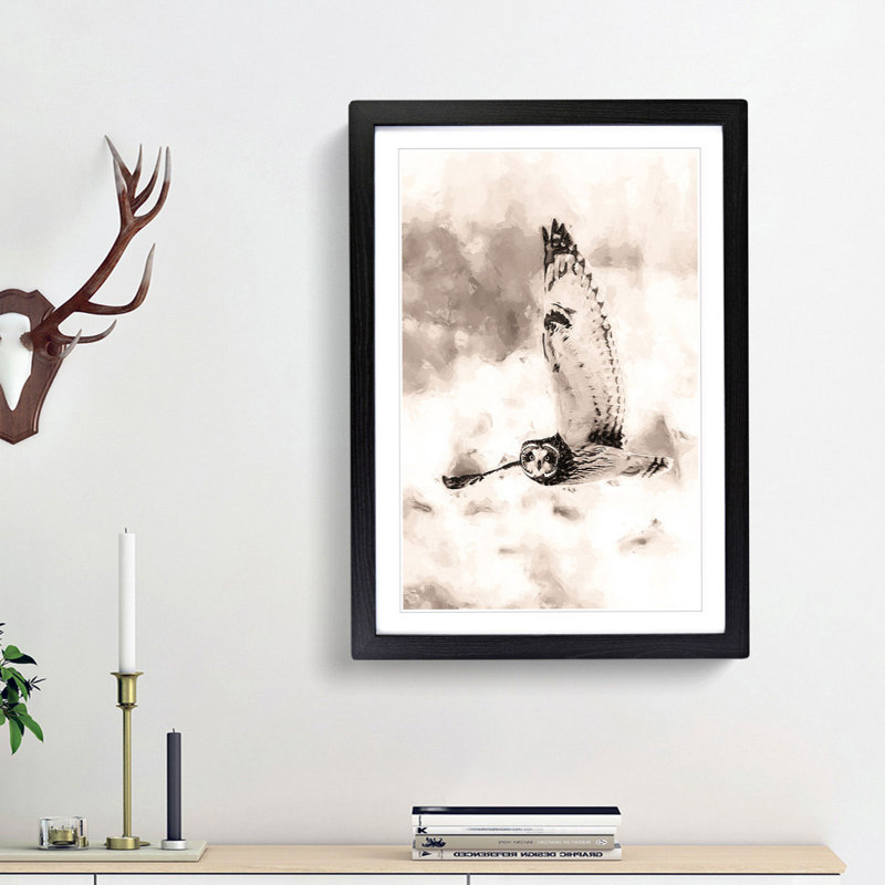 Owl in Flight in Abstract - Picture Frame Graphic Art Print, Black Framed, 48cm H x 36cm W x 2cm D